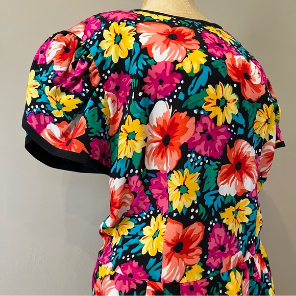 VTG Talbots Nipon Silk Floral Tulip Dress Lined Size 10 Citrus Colors - Picture 5 of 15